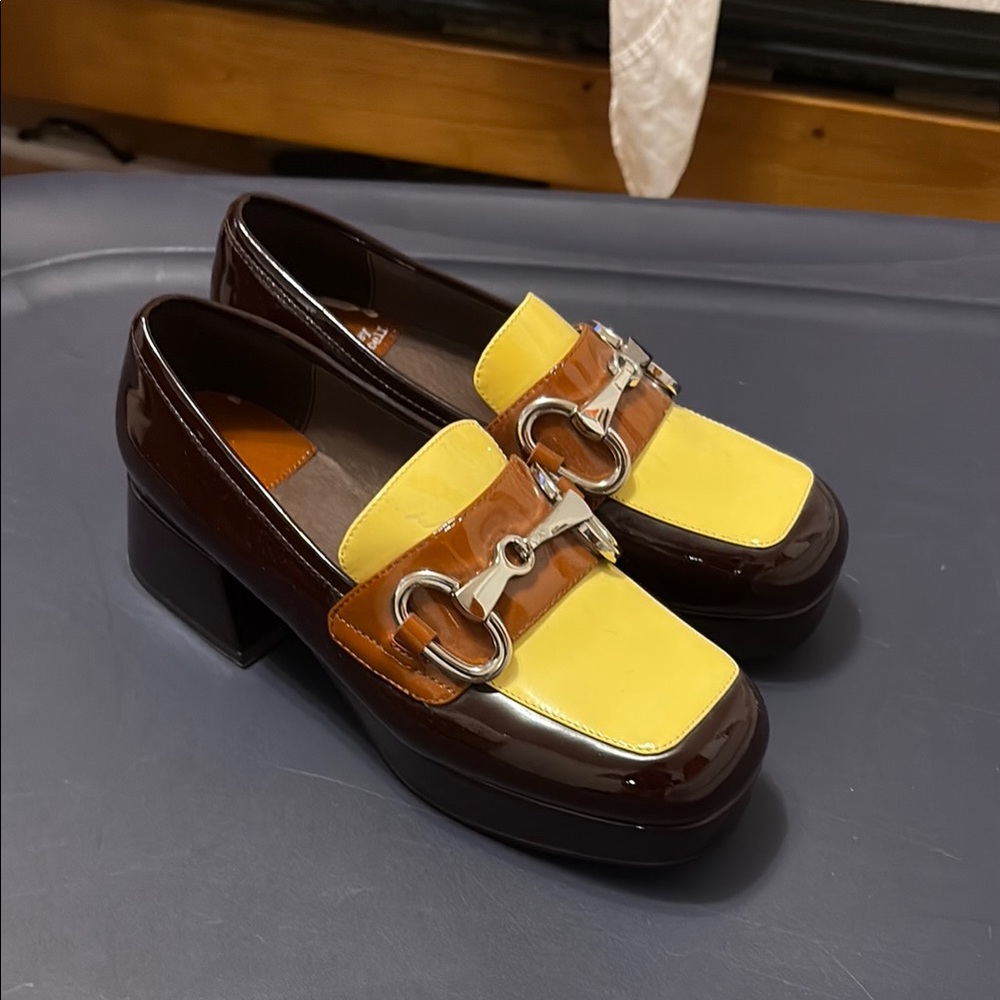 Jeffrey Campbell Yellow and Brown Flats with Classic Loafer Design